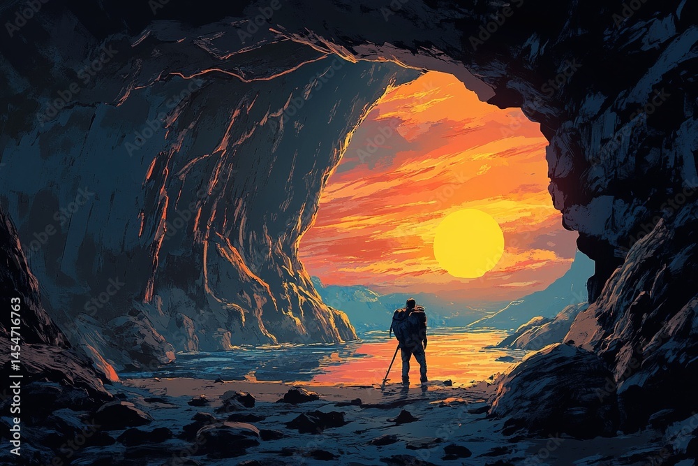 Fototapeta premium Adventurer exploring a cave
