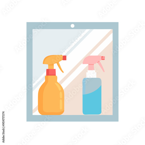 Spray bottles in mirror reflection cleaning concept icon