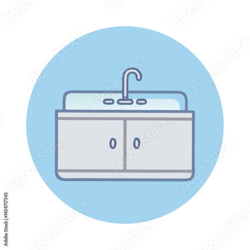 Kitchen sink with cabinet in flat design