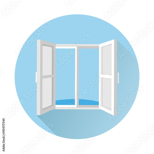 Open window with blue sky background