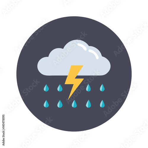 Thunderstorm icon with lightning, cloud, and raindrops