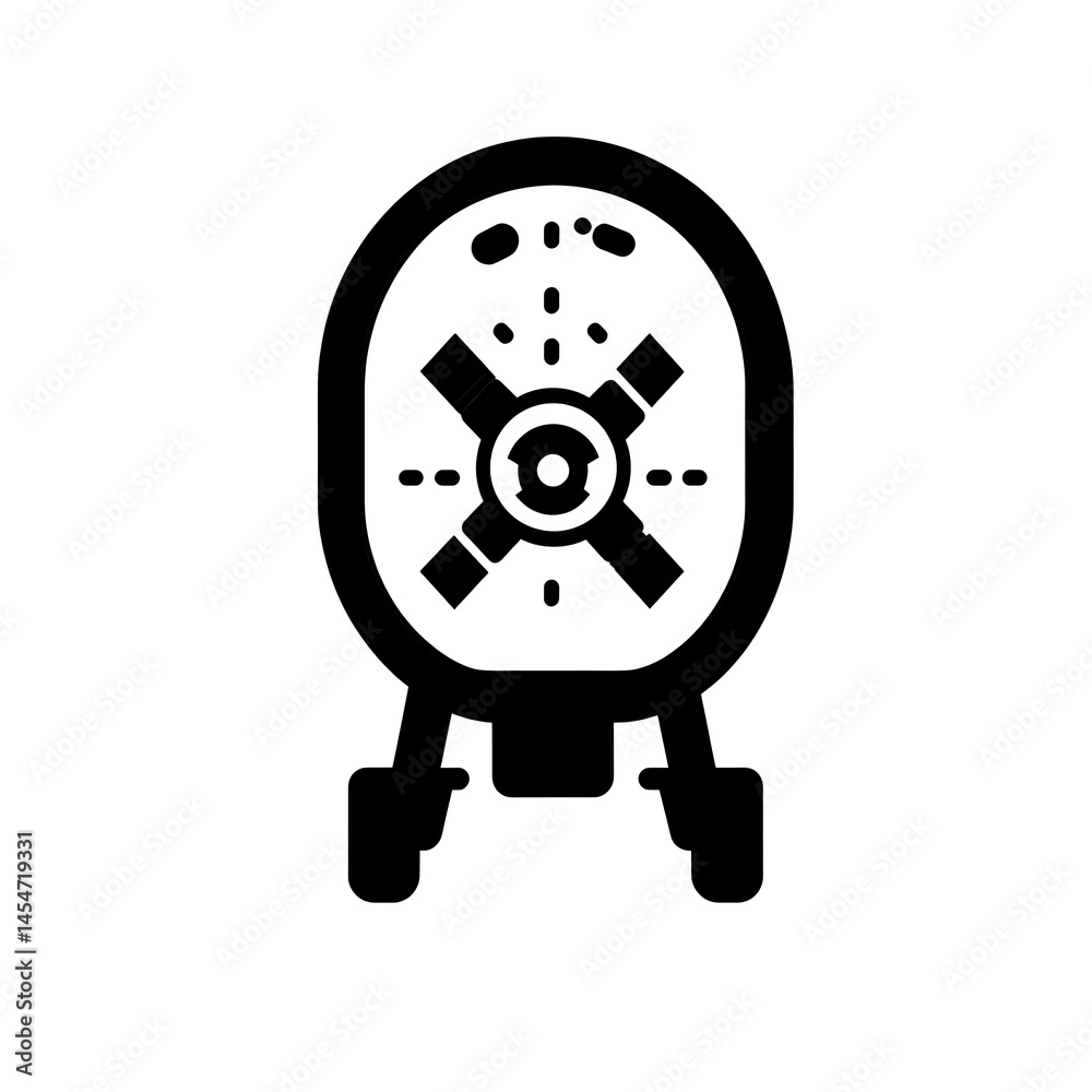 A black and white representation of a modern satellite device A black and white representation of a modern satellite device