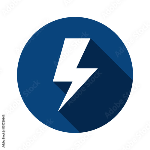 White lightning bolt on dark blue circle icon