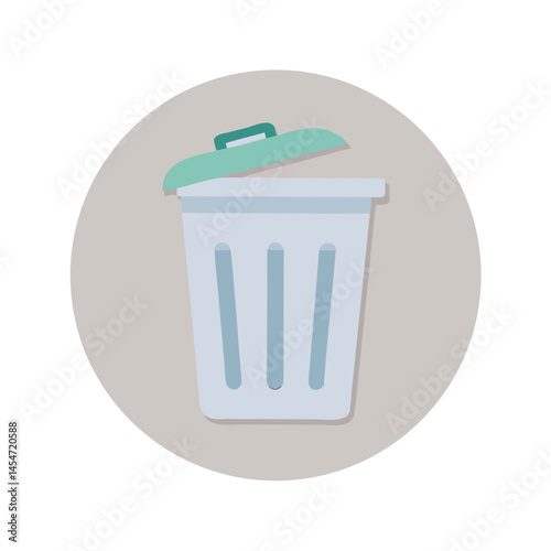 Trash can with green lid in modern flat style