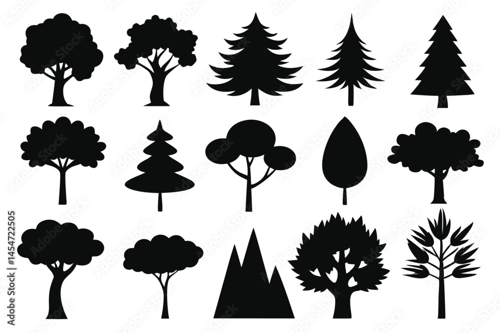 Fototapeta premium Nature Tree Silhouettes – Minimal Botanical and Outdoor Icons