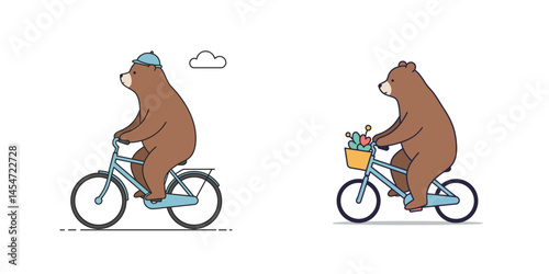Bear Riding a Bicycle for humorous wildlife, funny animal humanization concept