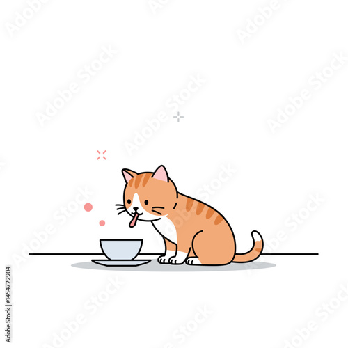 Kitten drinking milk from a saucer for baby animal care, nurturing pets concept