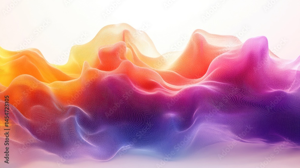 Abstract digital visualization of flowing waves in vibrant colors, Abstract digital visualization of flowing waves in vibrant colors,