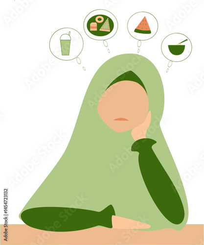 Thoughtful Woman in Hijab Contemplating Food Choices