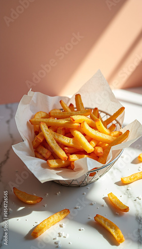Wallpaper Mural French fries in a paper cup with ketchup on a rustic surface. Torontodigital.ca