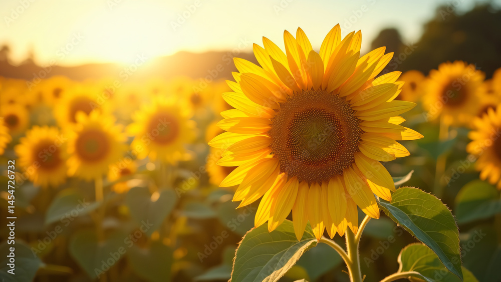 Obraz premium Sunflower in Field at Sunset