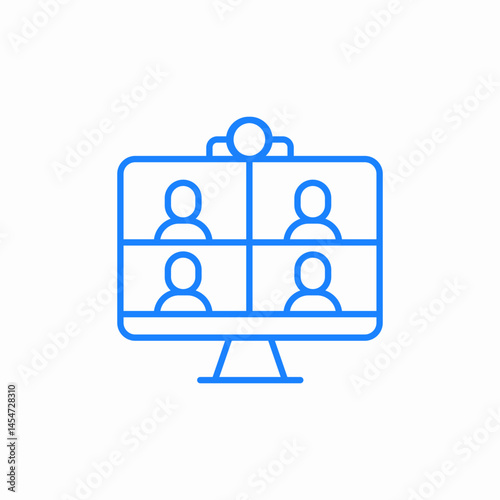 computer monitor online meeting video conference webinar or group video call icon sign vector