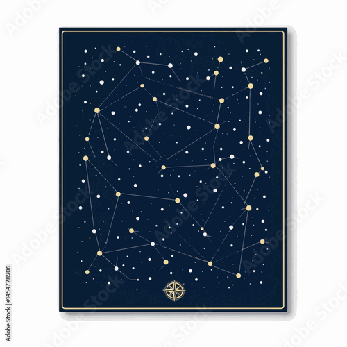 Elegant star chart design showcasing constellations on navy background, astronomy concept