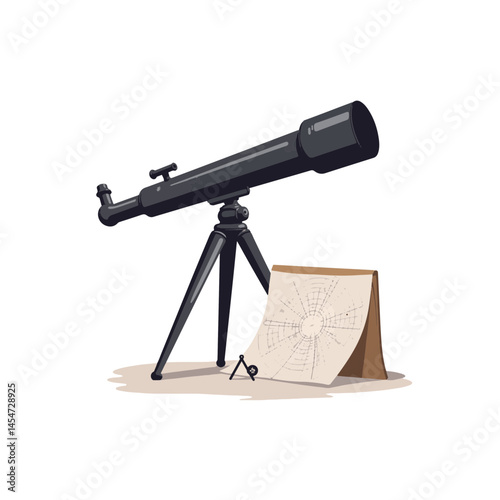 Beginner telescope exploring stars with star map, journey of discovery