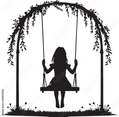 Silhouette of a little girl on the swing
