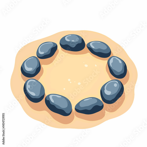 Simple stone fire circle on sandy surface, purity of nature