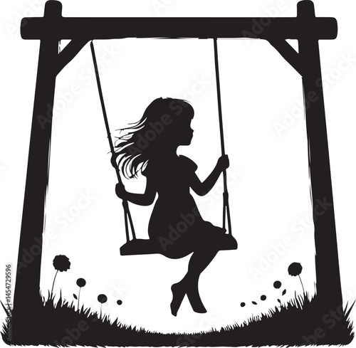 Silhouette of a little girl on the swing