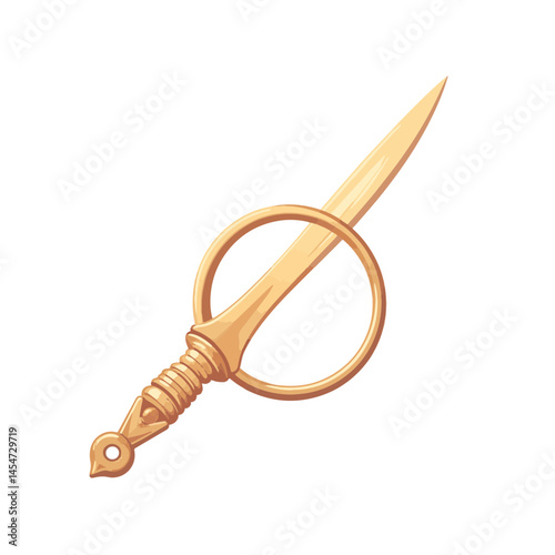 Elegant bronze dagger and bangle on white background, minimalism