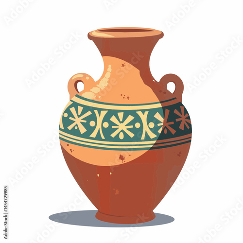 Intricate ancient ceramic vase on white background, cultural heritage