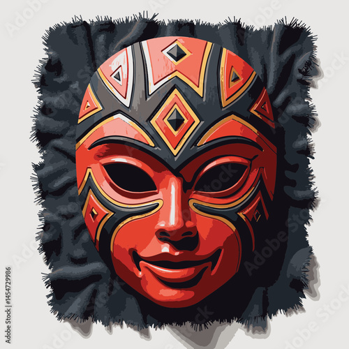 Intricately designed ritual mask with bold patterns, artistic symbolism