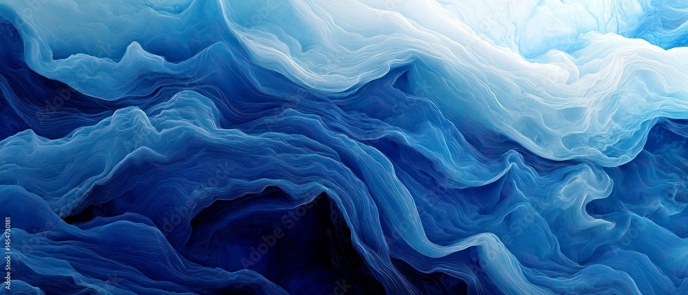 Obraz premium Abstract waves present swirling patterns using navy blue and light blue, forming undulating forms with a fluid design.