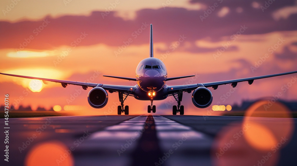 airplane at sunset.