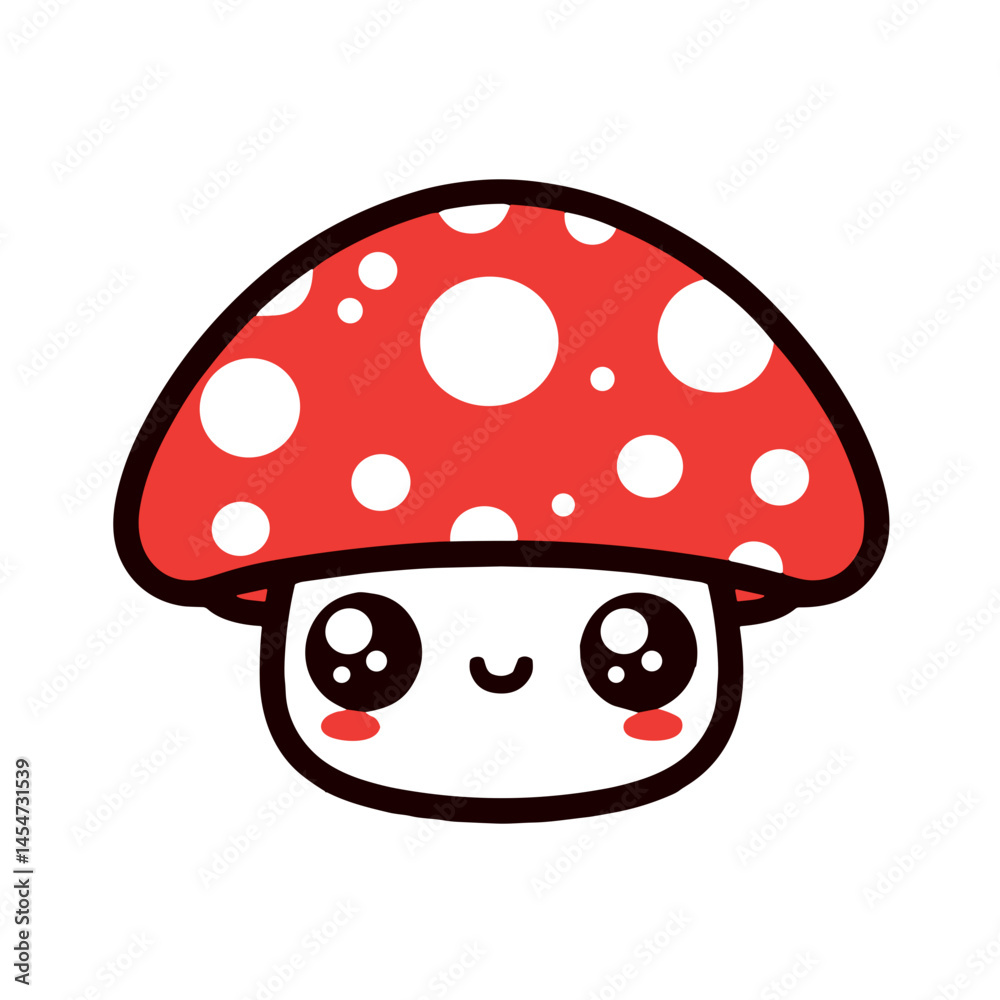 Fototapeta premium Cute Kawaii Mushroom, vibrant colors, playful illustration
