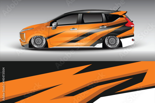 Stylish orange car design with dynamic graphics displayed