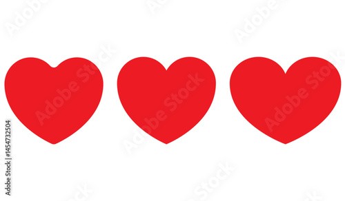 heart set in red colour, love heart icon vector. Red heart in set vector image on white background. red heart icon set vector. Various simple red vector heart love icon. Heart collection. Vector art.