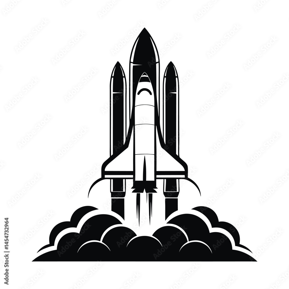 Fototapeta premium Iconic Black and White Space Shuttle Launch Illustration