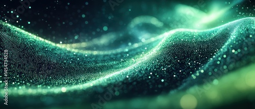 Data wave embodies digital information, revealing light, flowing particles, illustrating abstract concepts.