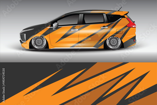 Vibrant modified car with striking graphics parked