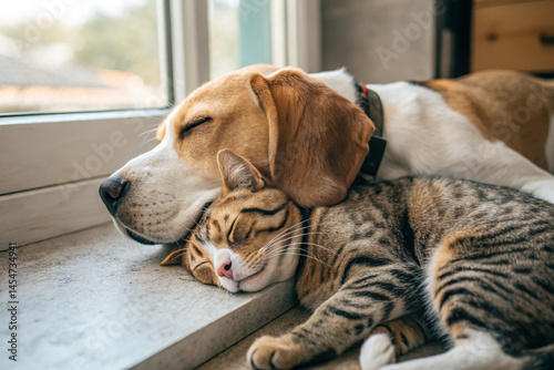 Wallpaper Mural A dog resting its head on a cat’s back while napping Torontodigital.ca