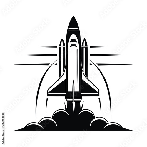 Iconic Black and White Space Shuttle Launch Illustration