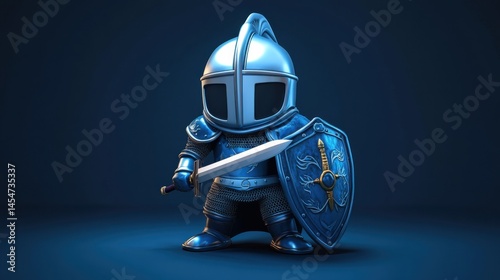 cartoon knight in shining armor, holding a sword and shield, isolated on a white background