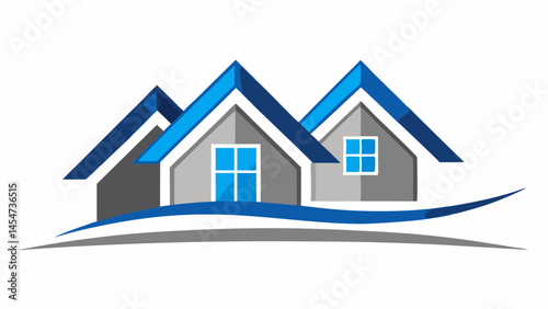 Dream Home Blue Roof Modern Design New Build Real Estate Logo Property House Modern Architecture