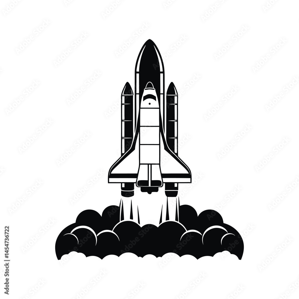 Obraz premium Iconic Black and White Space Shuttle Launch Illustration