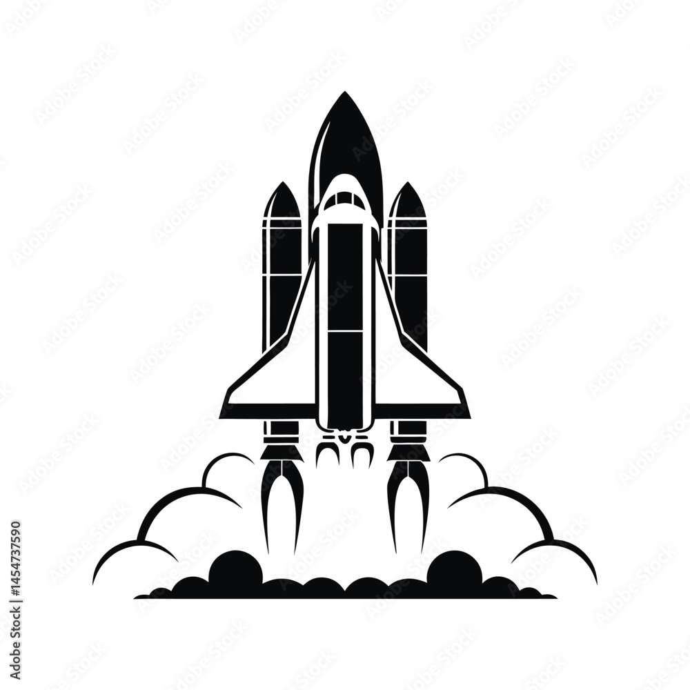 Fototapeta premium Iconic Black and White Space Shuttle Launch Illustration