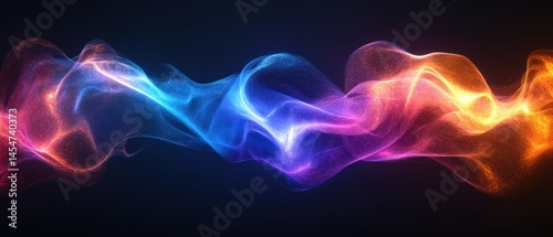 Abstract light form flows across dark background, creating fluid motion.
