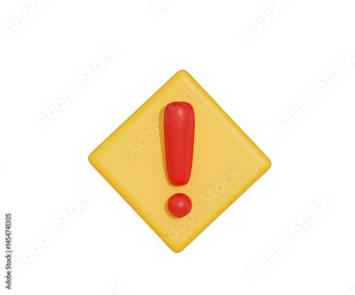 3d icon of yellow warning sign. Warning and danger notification symbol. 3D illustration.