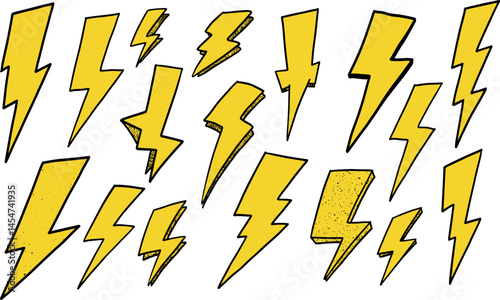 Thunder lightning. Bolt doodle icon. Hand drawn energy flash lightening.