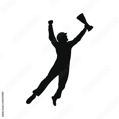 Formula 1 Car Driver Celebrating Victory Silhouette Vector Image on White Background