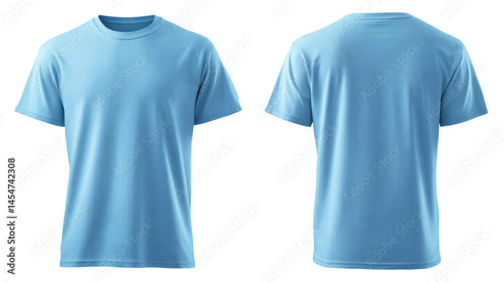 Sky Blue T-Shirt with Round Neck – Front and Back View on transparent background Sky Blue T-Shirt with Round Neck – Front and Back View on transparent background