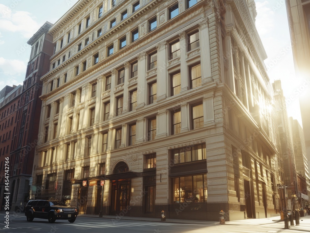 Fototapeta premium City street scene with a historic building.