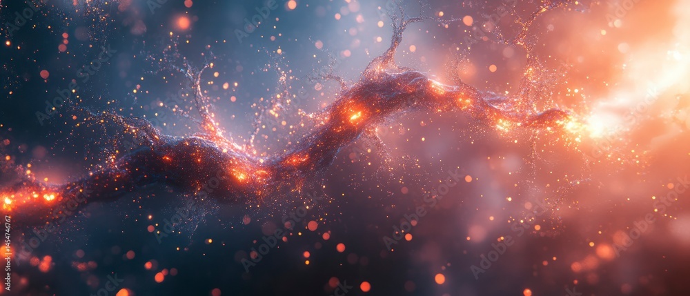 Obraz premium Energy stream unfolds through space, radiating ethereal light and particles.