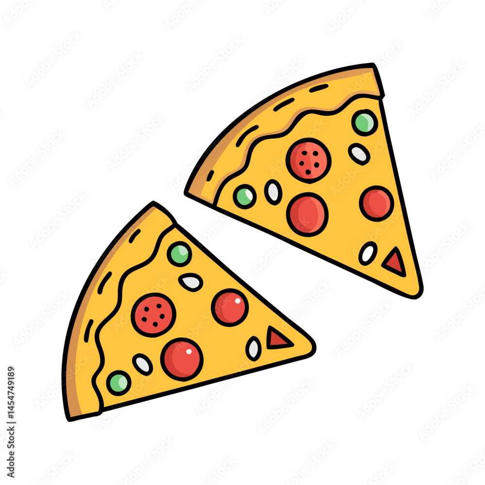 Delicious pizza slices vector illustration for pizza restaurant menu and food delivery service design Delicious pizza slices vector illustration for pizza restaurant menu and food delivery service design