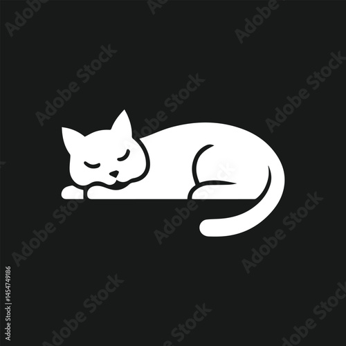 Sleeping cat logo. Silhouette of cat vector.