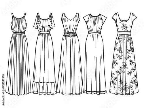 Maxi Dress line art icon fashion sketch vector art design