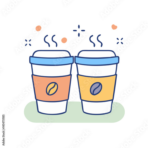 Two cups of coffee vector illustration for coffee shop cafe menu and social media marketing design
