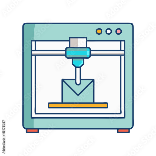 Illustration of a printer, printing, d printing, d printer, manufacturing, technology, object, model, design